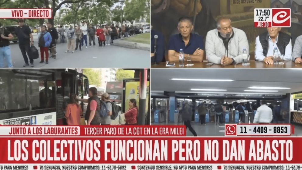 Largas colas para tomar el colectivo.