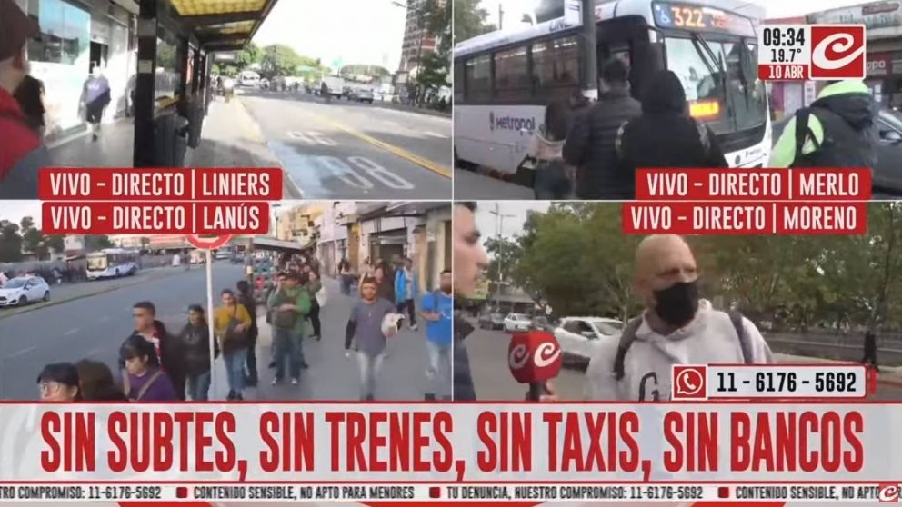Largas filas en las paradas de colectivos por el paro de la CGT.