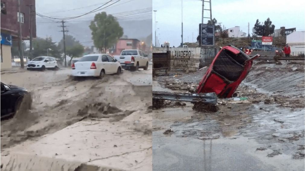 Este sábado, Comodoro Rivadavia amaneció con fuertes lluvias que provocaron inundaciones y destrozos (Imagen: Captura Video/Los Andes).