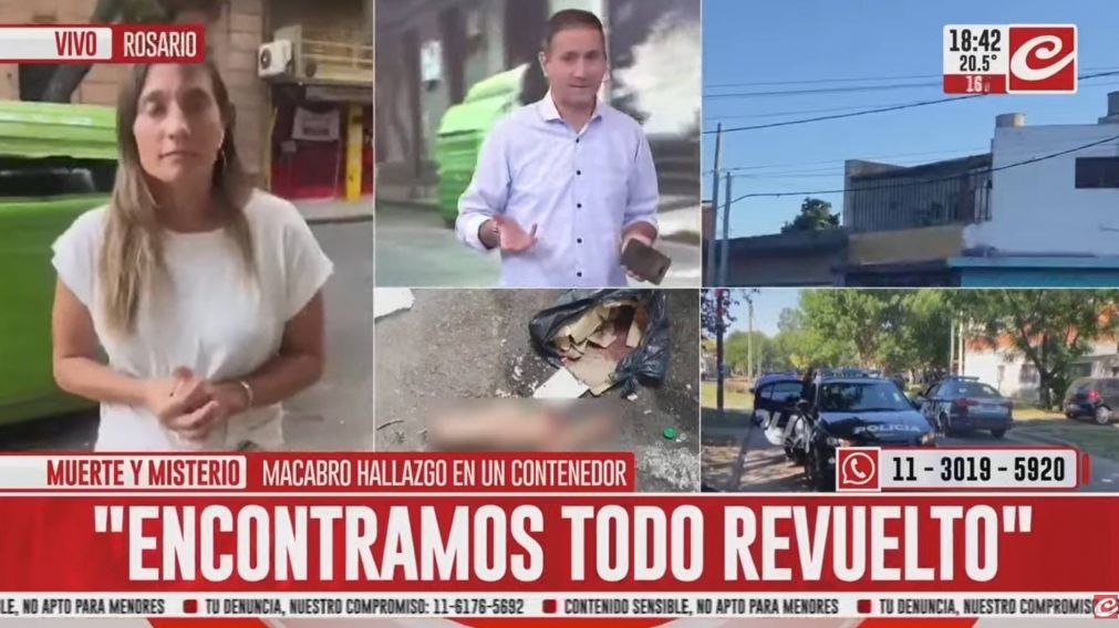 Hallaron partes de un cuerpo humano en un contenedor de basura en pleno centro de Rosario.