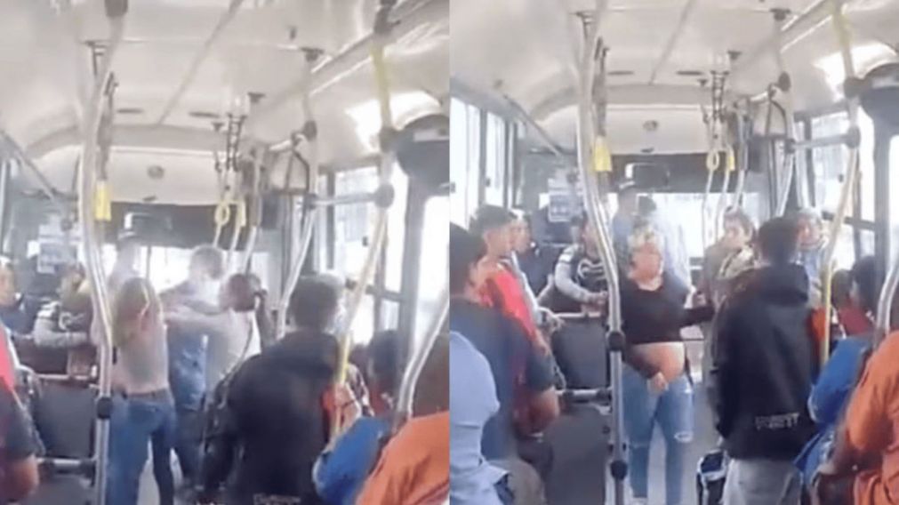 Una mujer embarazada intentó viajar en colectivo sin pagar y atacó ferozmente a golpes al chofer (Imagen captura vídeo).