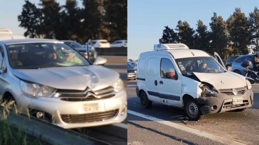 El auto que atropelló al peatón, a la izquierda; y la camioneta que chocó por el primer accidente, a la derecha (X/@jotaleonetti).