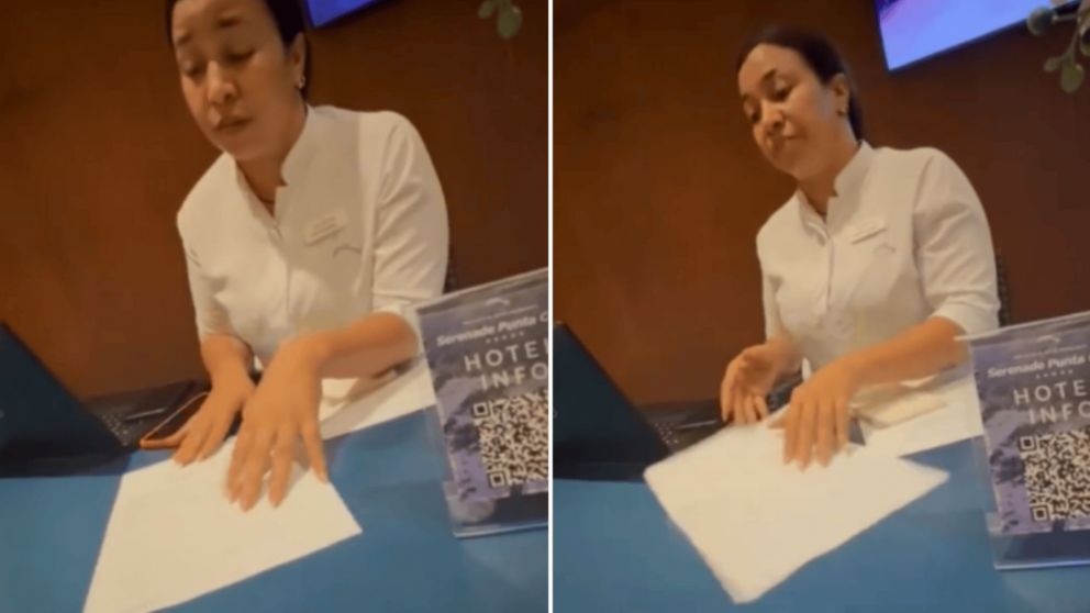 El momento en que una recepcionista del hotel donde sufrió un robo un turista argentino no hace nada por ayudarlo y él la graba.