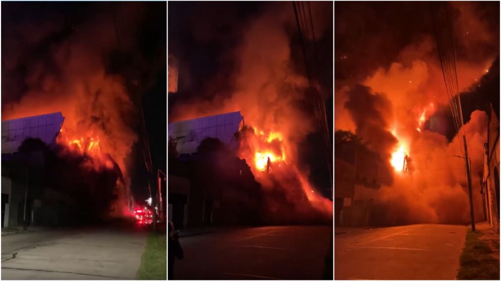 Video: dantesco incendio en Avellaneda que hizo desmoronarse un galpón y causó pánico en los vecinos