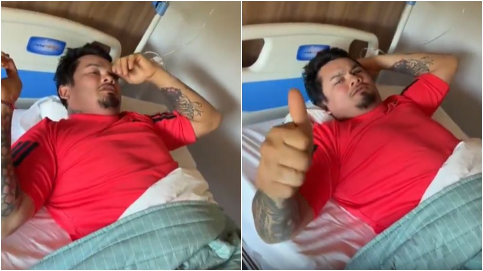 El deportista se filmó desde la camilla para contar que está bien.