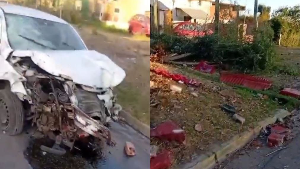 Así quedaron el auto y el santuario del Gauchito Gil tras el siniestro vial.