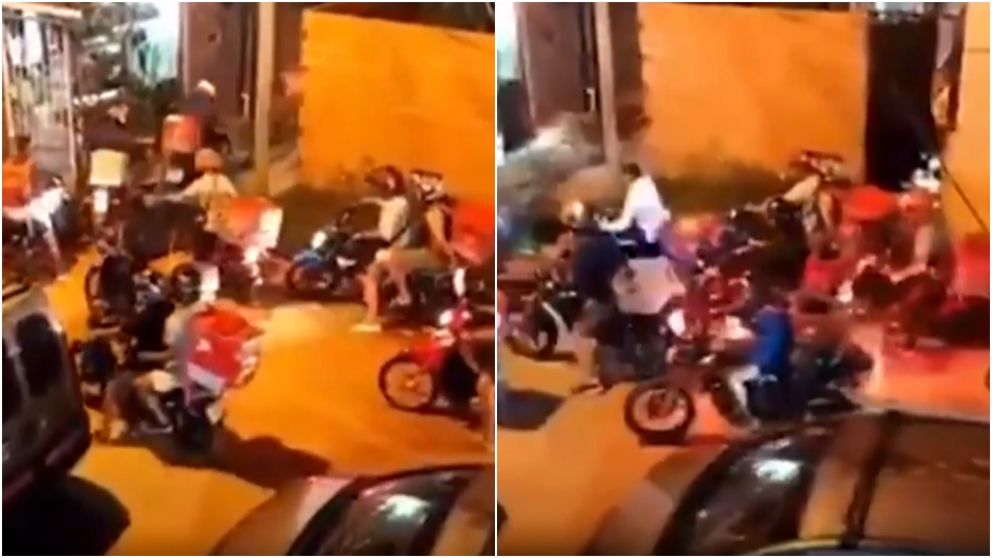 La caravana de deliverys fue filmada por testigos.