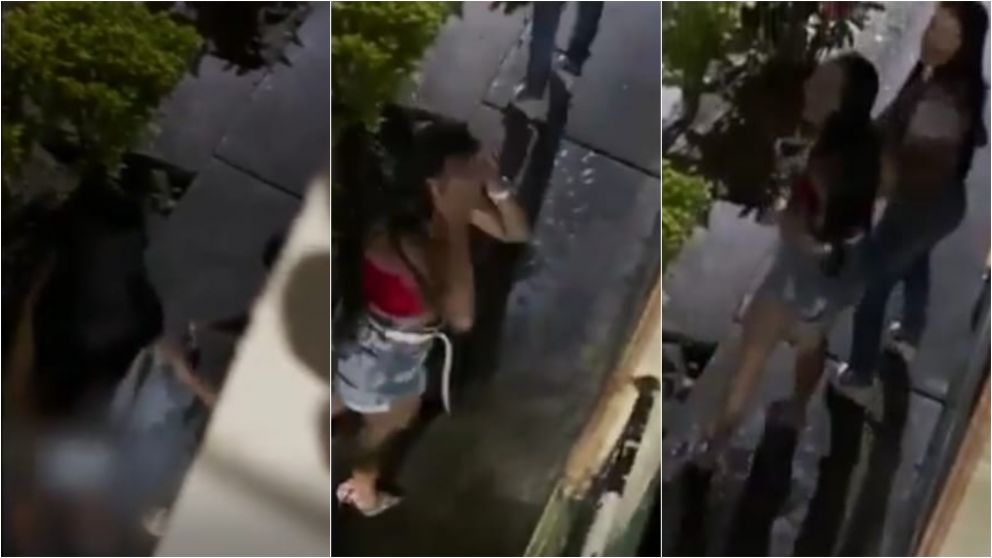 Video: quiso hacer pis en la vereda, la "pillaron" y recibi� brutal escarmiento.