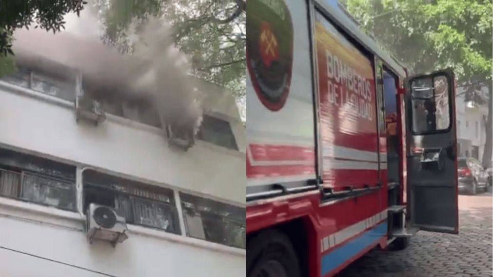 El incendio dejó más de 60 evacuados, entre personal de la escuela y vecinos de edificios linderos (Captura video).