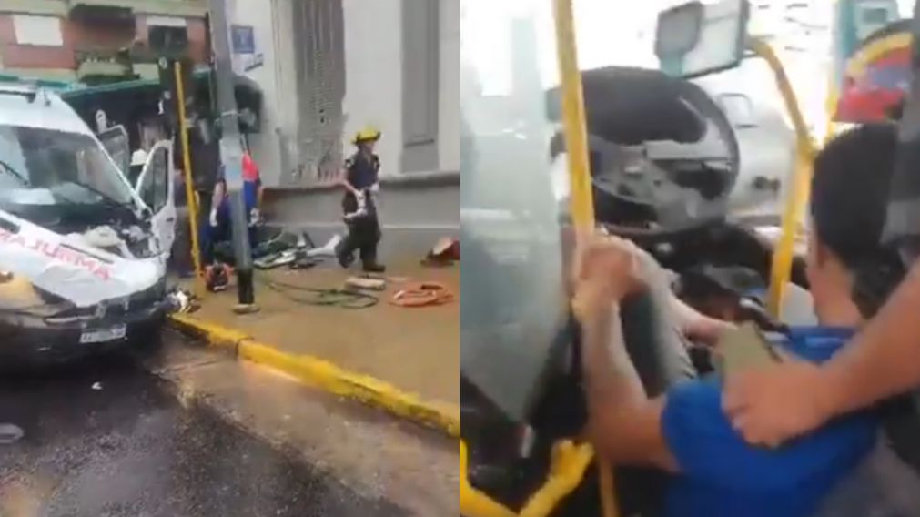 El colectivero sufrió la fractura de un pie.