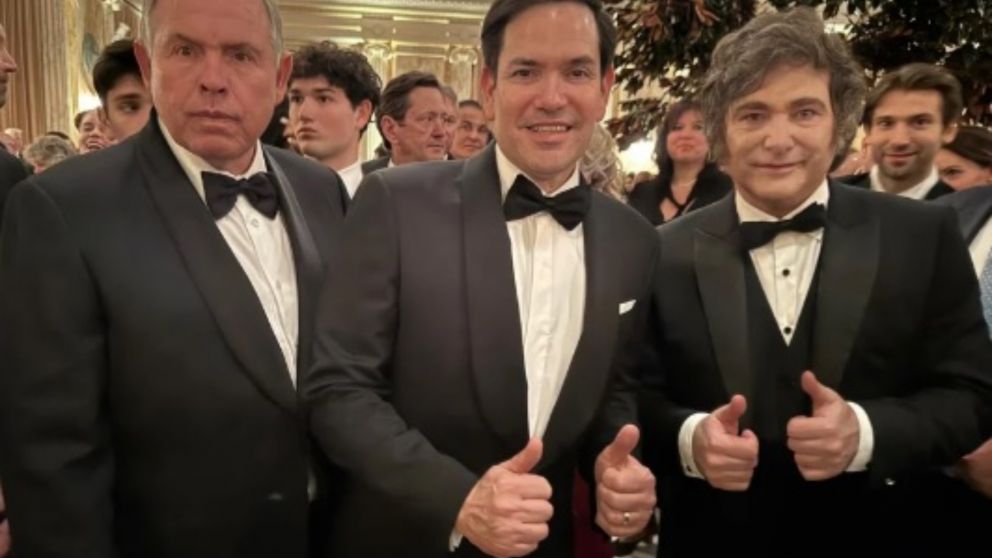 El canciller Gerardo Werthein, Marco Rubio y Javier Milei (NA).