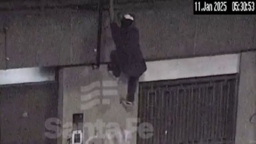 El robacables fue filmado en plena acción por una cámara de monitoreo de la Policía de la provincia de Santa Fe (Captura de video).