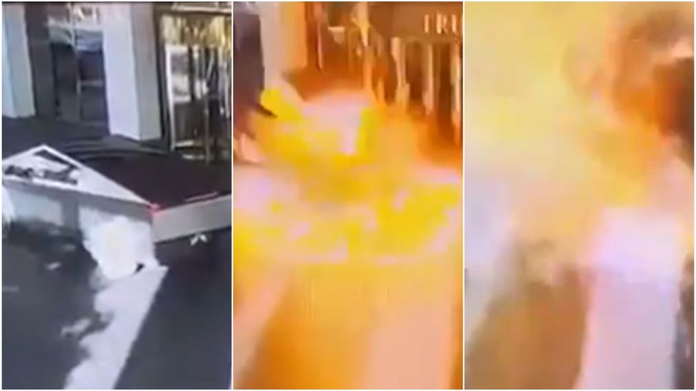 Así explotó un Tesla en la puerta del Hotel Trump.