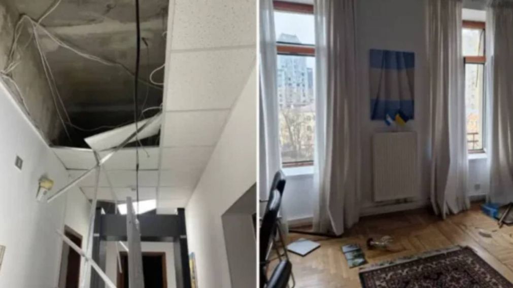 Así quedó la embajada de Argentina tras el ataque ruso (Fotos NA).