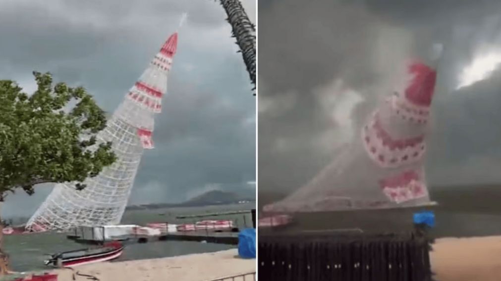 Un árbol de Navidad de 56 metros se cayó en Río de Janeiro y mató a un trabajador de 21 años (Imagen captura vídeo).
