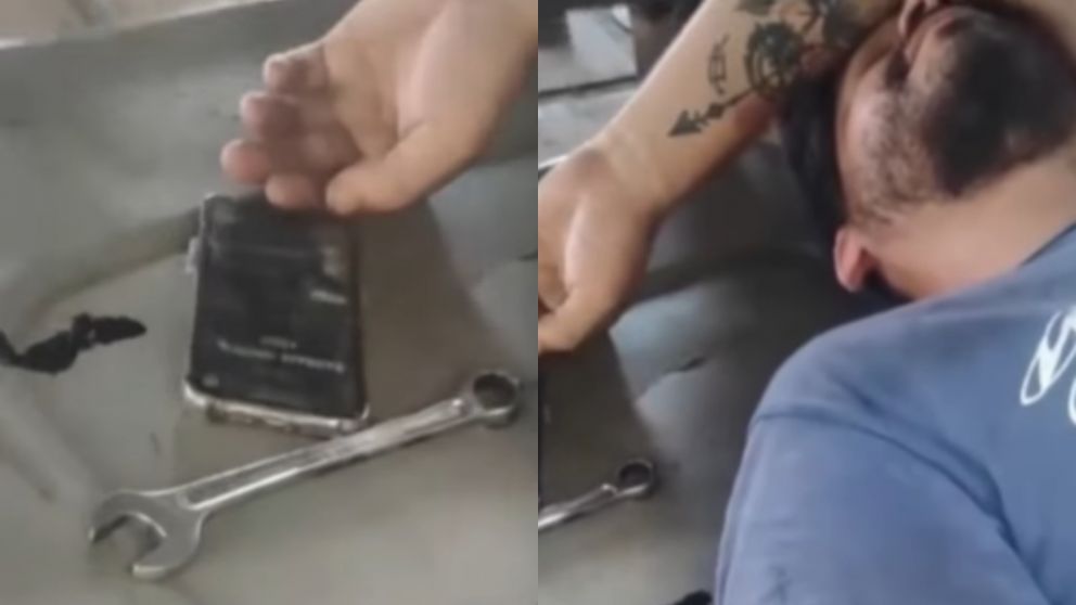 Así se quedó dormido un mecánico durante su horario laboral.