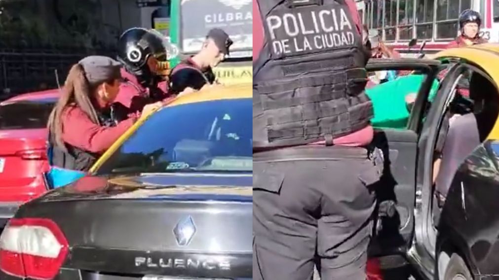 Para sacar al taxista de su vehículo tuvieron que intervenir la Policía, Bomberos y el SAME (Captura video).