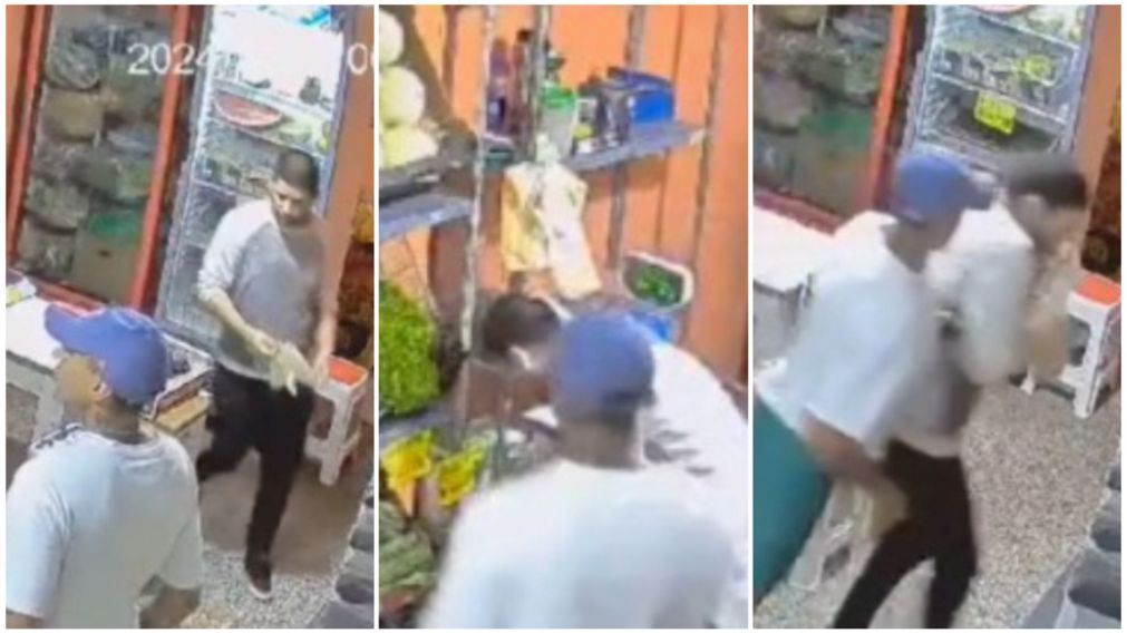 El violento robo quedó grabado por una cámara de seguridad de la verdulería.
