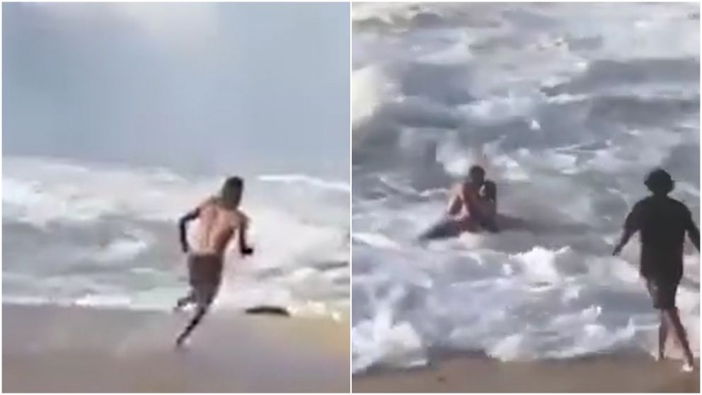 La secuencia en la que un surfer evitó el ahogamiento de una persona.