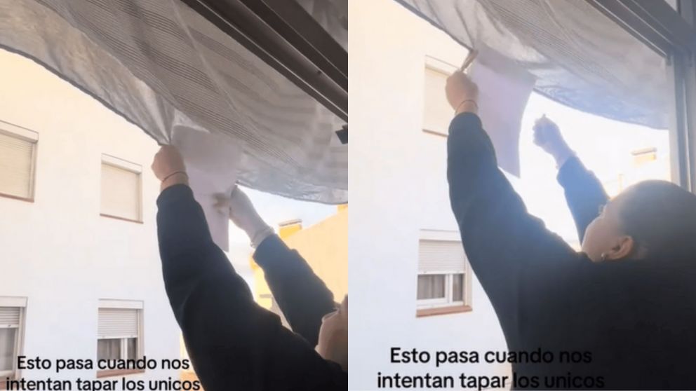 Les molestó la actitud de su vecino, quien colgó las sábanas en el colchón sin chequear si molestaba a alguien, y lo "amenazaron2 (Captura TikTok).