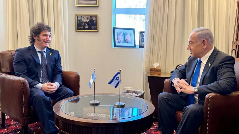 Javier Milei en un encuentro con Benjamin Netanyahu en Jerusal�n a principios de este a�o (Oficina del Presidente).