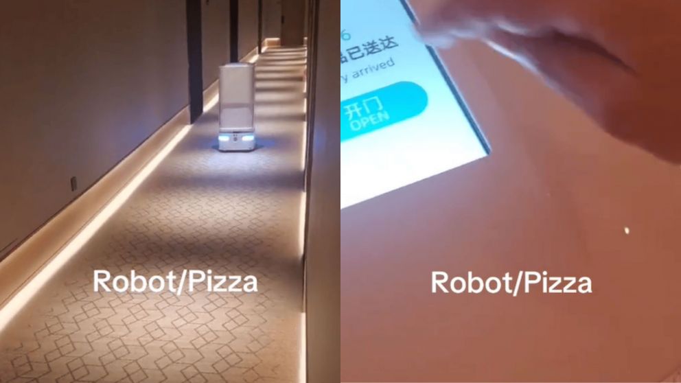 La pareja no pudo creer la forma en la que la pizza llegó a su habitación de China (Captura video).