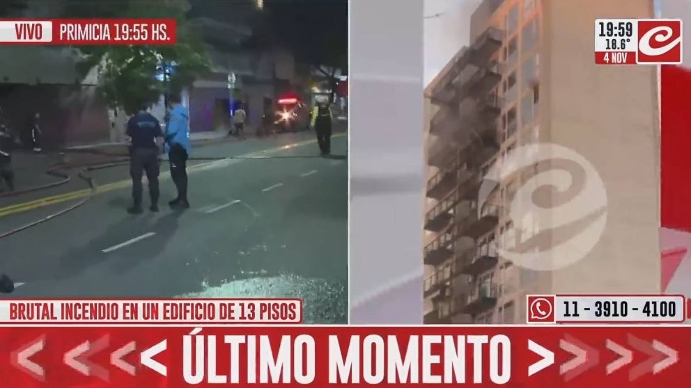 Incendio en un edificio de 13 pisos.