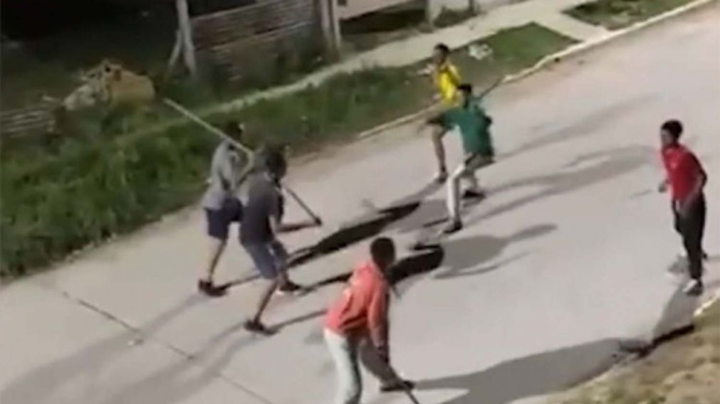 Unos vecinos se pelearon a machetazos y palazos en un barrio de Ensenada (Imagen captura vídeo).