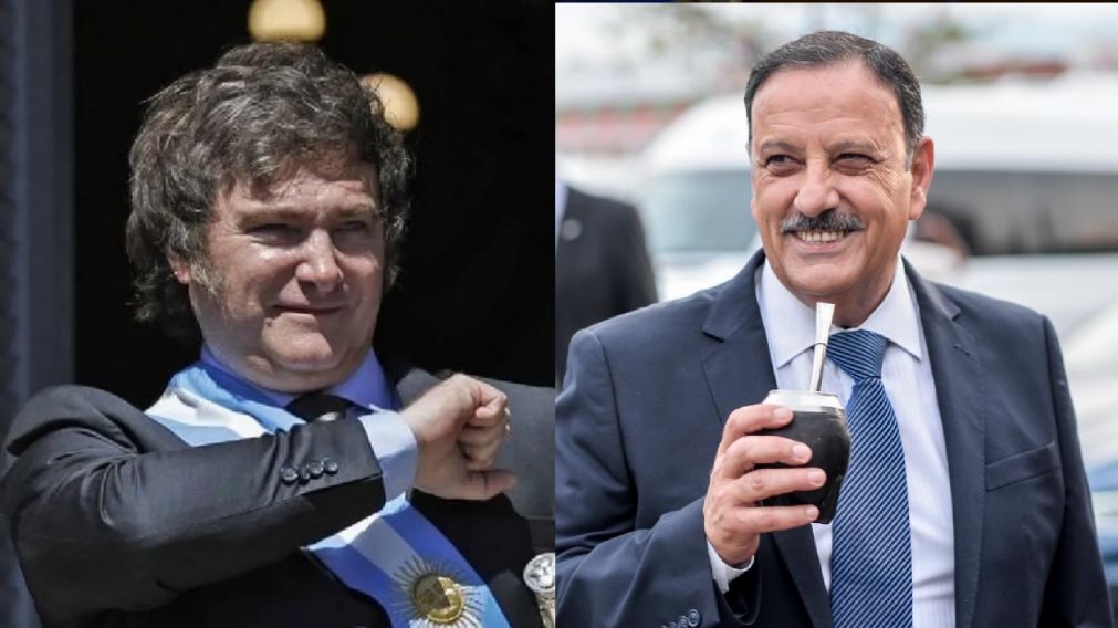 Javier Milei hizo referencia a la disputa peronista por el PJ y Ricardo Quintela le pidió que "no se meta en internas ajenas".