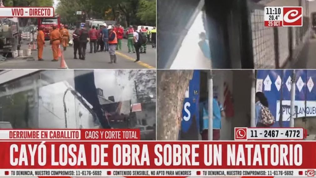 Derrumbe en Caballito: cayó losa de obra sobre un natatorio.