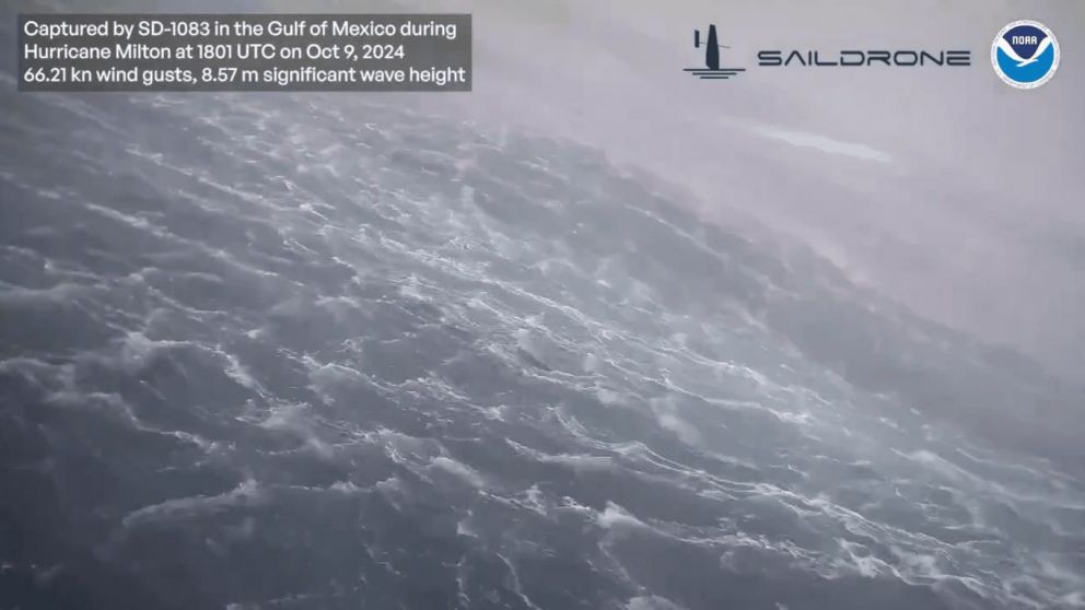 Un dron marino registró olas de 8.57 metros de altura dentro del huracán Milton (X/@NOAA).