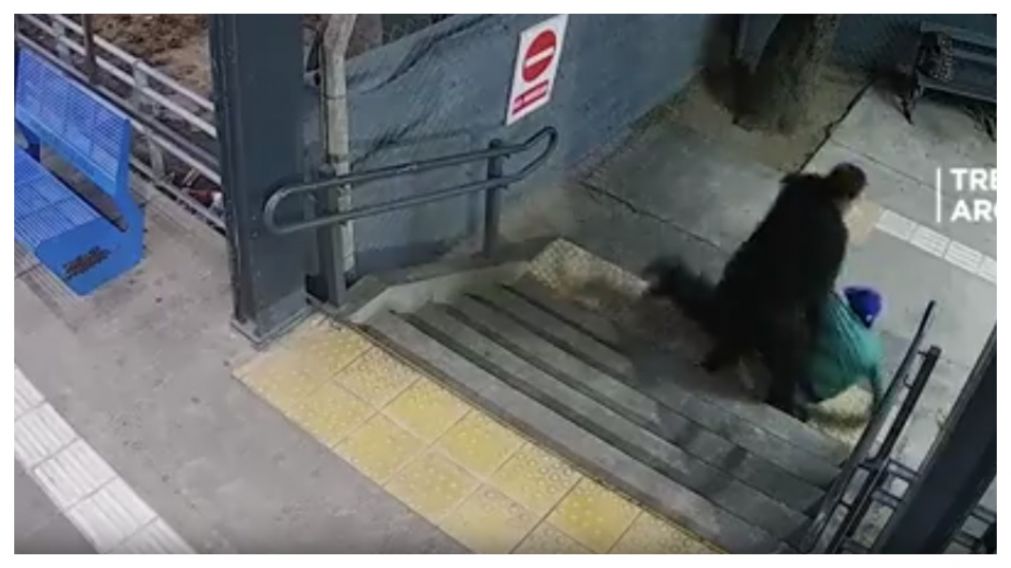 El momento en el que el pr�fugo intenta escapar por una escalera de la estaci�n ferroviaria (Captura de video).