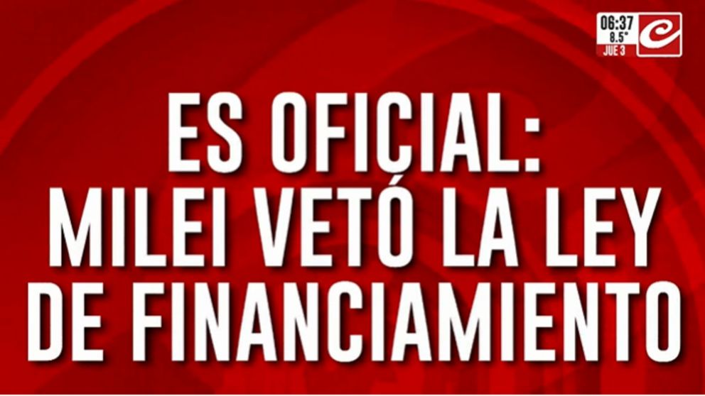 Es oficial: Javier Milei vetó la ley de financiamiento universitario
