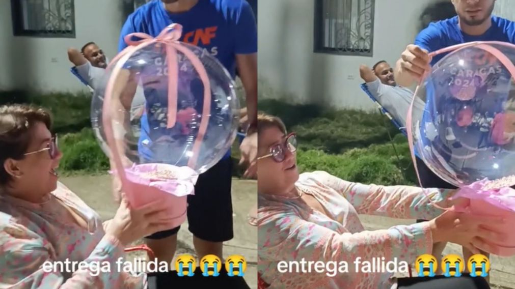 Tras ser sorprendida con su regalo de cumplea�os, la mujer vivi� un momento ins�lito y desopilante (Captura TikTok).