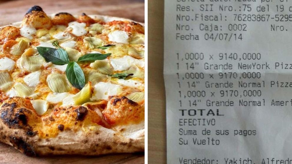 El excesivo monto del ticket que pag� un hombre por una pizza.