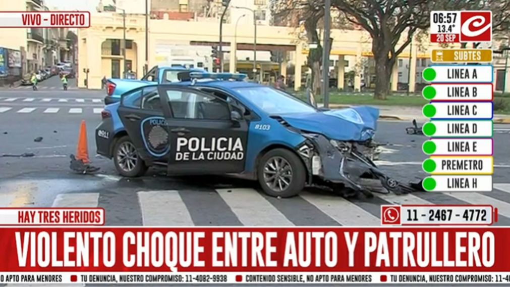 Violento choque entre auto y patrullero: hay varios heridos