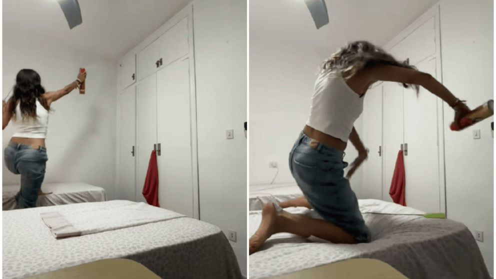Una joven vivió un momento desagradable mientras intentaba matar una cucaracha (Imagen captura vídeo).