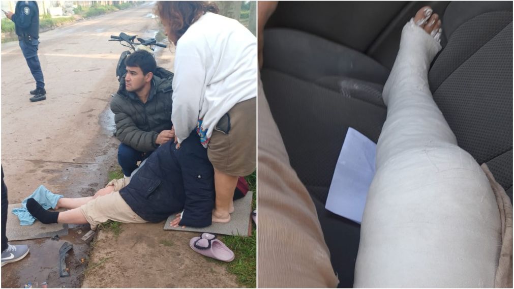 La mujer quedó tendida en el suelo a la espera de la ambulancia.