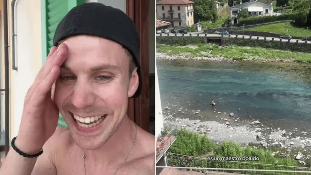 Un argentino llegó a su casa en Italia y encontró a su hermano meditando en medio de un río (Imagen captura vídeo).