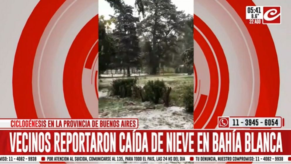 Efecto ciclogénesis: varias ciudades de Buenos Aires se cubrieron de nieve