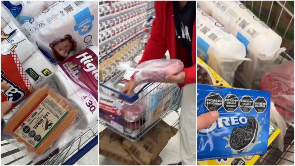 Así llenaron el "changuito" unos rusos en Argentina.