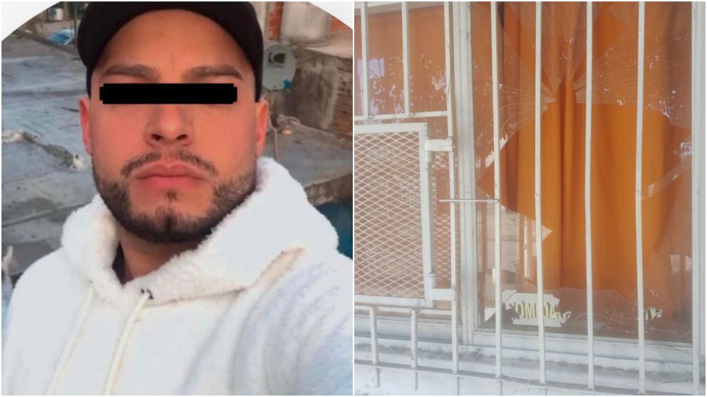 El acusado y la ventana que habría roto en uno de sus últimos ataques.