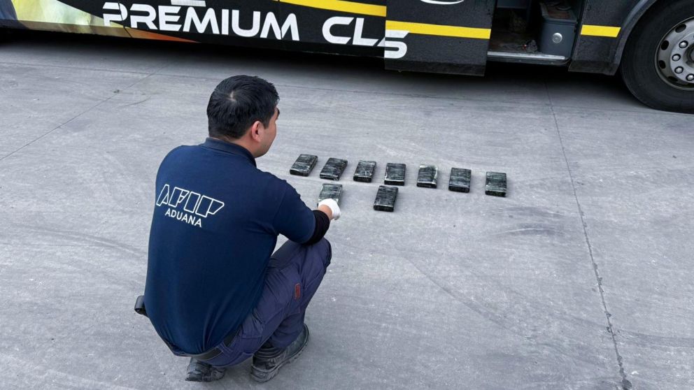 La Aduana escane� un micro y descubri� m�s de 10 kilos de coca�na en el ba�o.