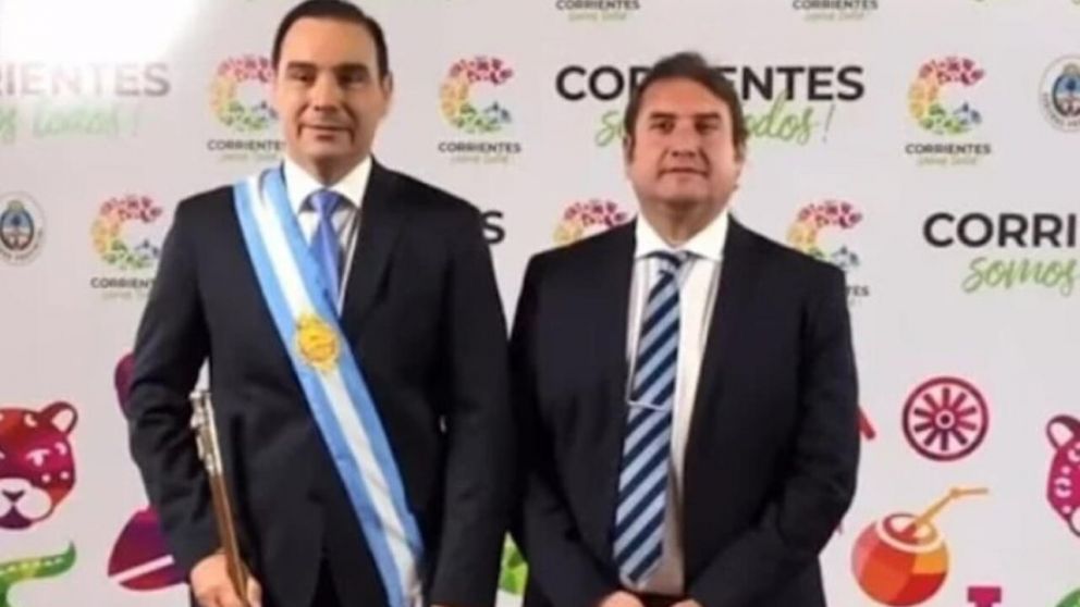 Diego Pellegrini junto al gobernador correntino Gustavo Valdés (Archivo).