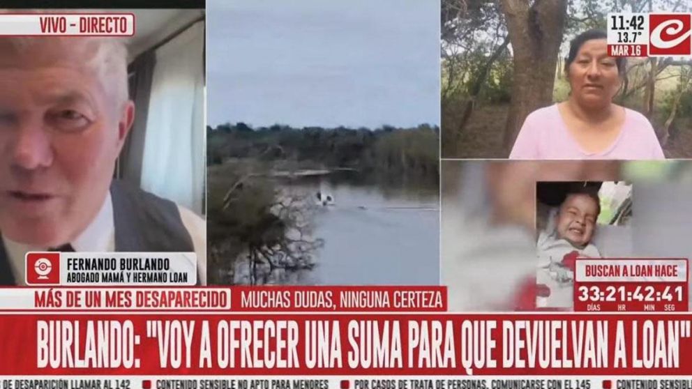 Desaparici�n de Loan: Fernando Burlando advirti� que la recompensa "va a ser por la devoluci�n con vida�de Loan"