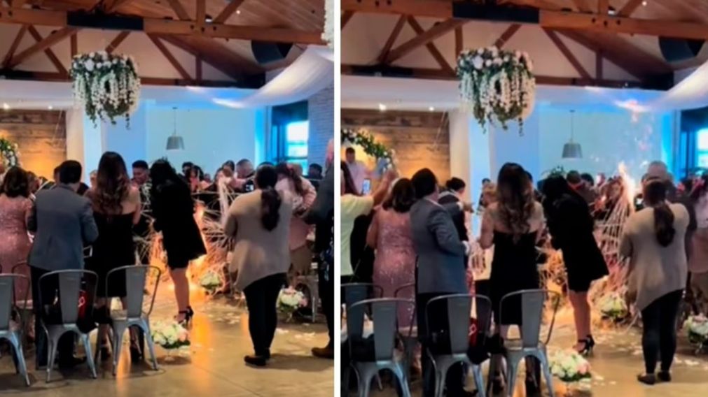El dramático momento en el que a una novia se le prende fuego el vestido durante la boda (Imagen captura vídeo).