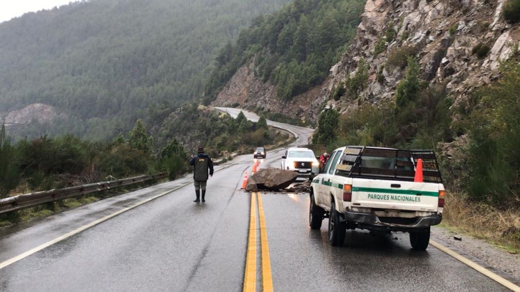 Cayeron piedras sobre la Ruta 40 y piden máxima precaución al transitar (Foto Diario Río Negro).