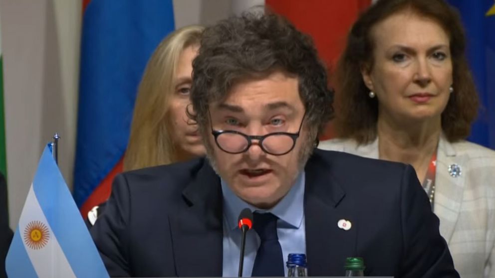 Javier Milei brindó un discurso en la Cumbre Global por la Paz.