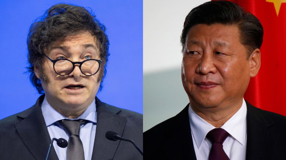 Los mandatarios Javier Milei y Xi Jinping.