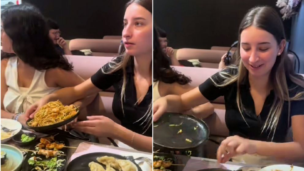 Unos amigos fueron a comer a un tenedor libre y desataron una gran polémica en redes (Imagen captura vídeo).